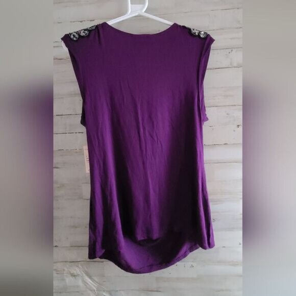 Dressbarn Collection Purple Beaded Sleeveless Top - Size L - Picture 3 of 6